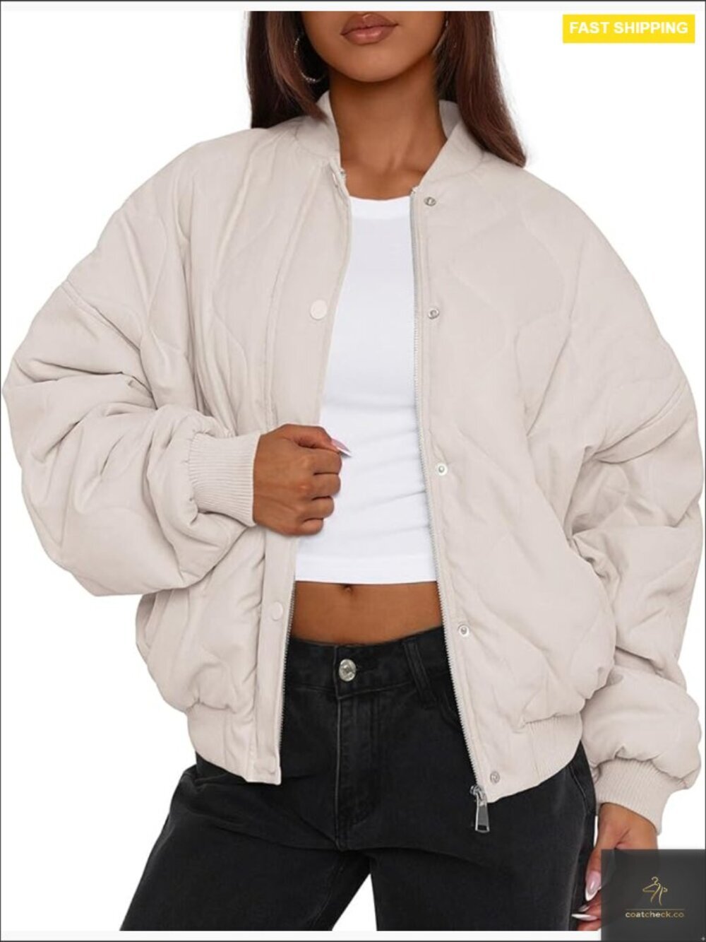 Quilted Bomber Jacket Cropped Lightweight Puffer Zip Up Coats for Women Fall